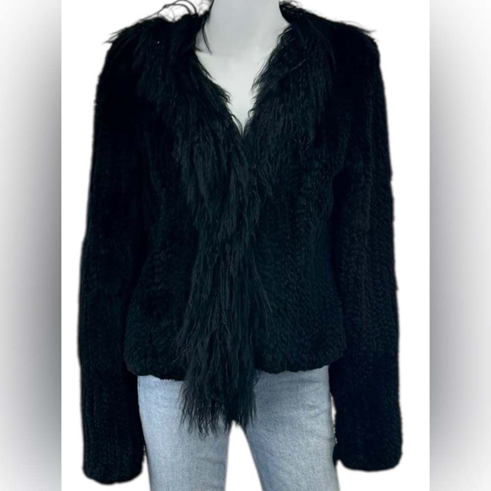 Bod & Crisan Black Rabbit Fur Coat Size S